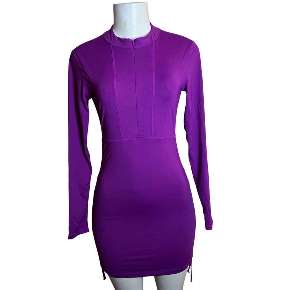 Athleta Dress Activewear Long Sleeve Front Zip Ruched Athleisure Sports Casual S